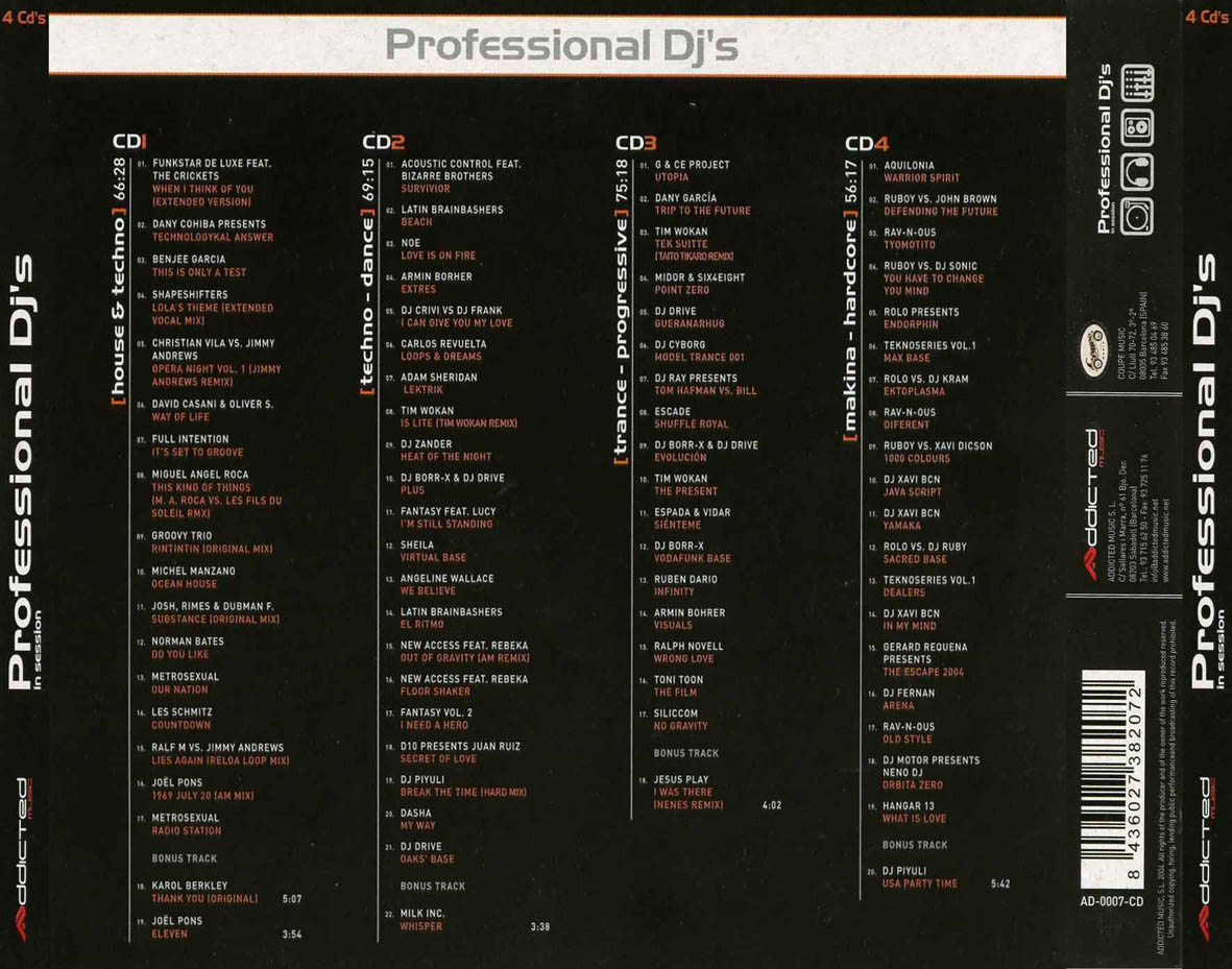 Cartula Trasera de Professional Dj's In Session