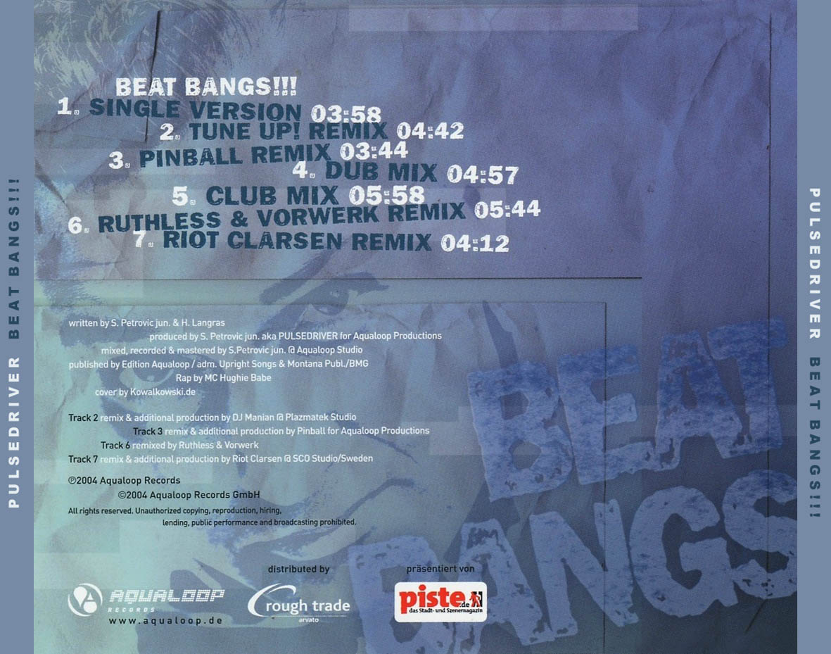 Cartula Trasera de Pulsedriver - Beat Bangs (Cd Single)