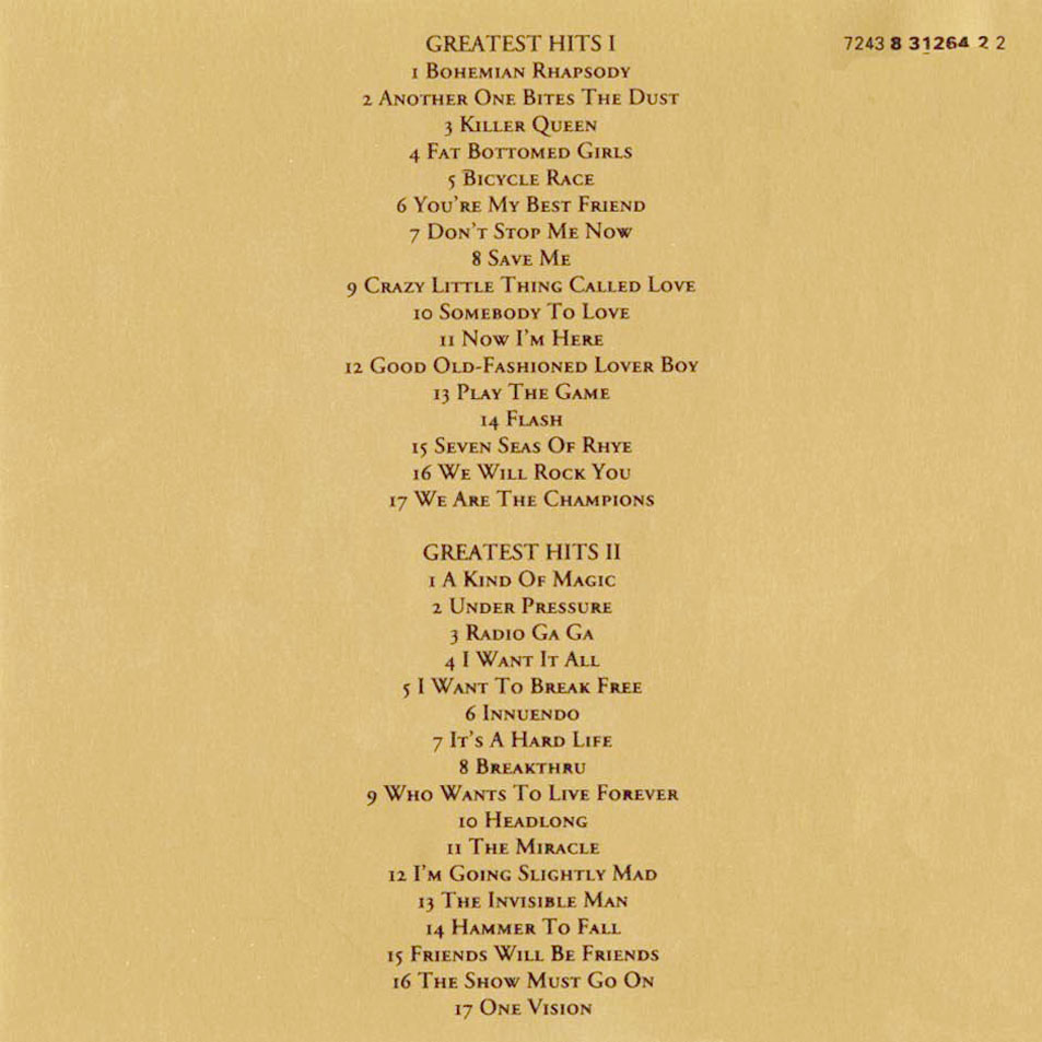 Cartula Interior Frontal de Queen - Greatest Hits I & II