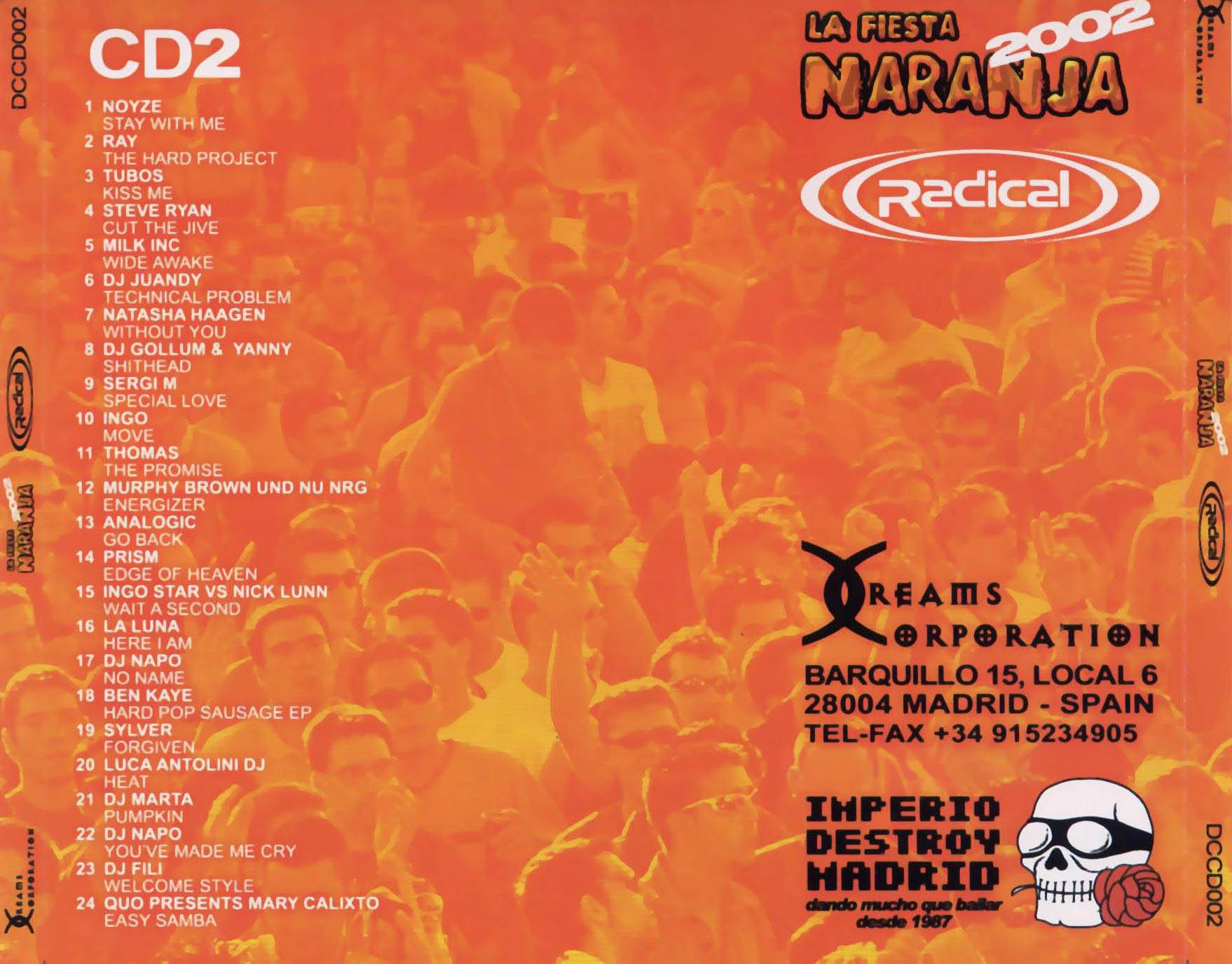 Cartula Trasera de Radical La Fiesta Naranja 2002 Cd 2 Y 3