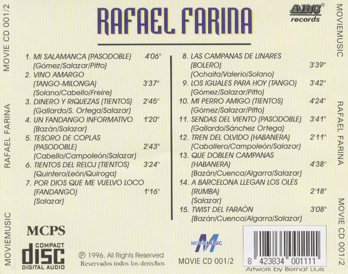 Carátula Trasera de Rafael Farina - Sus 15 Mejores Coplas