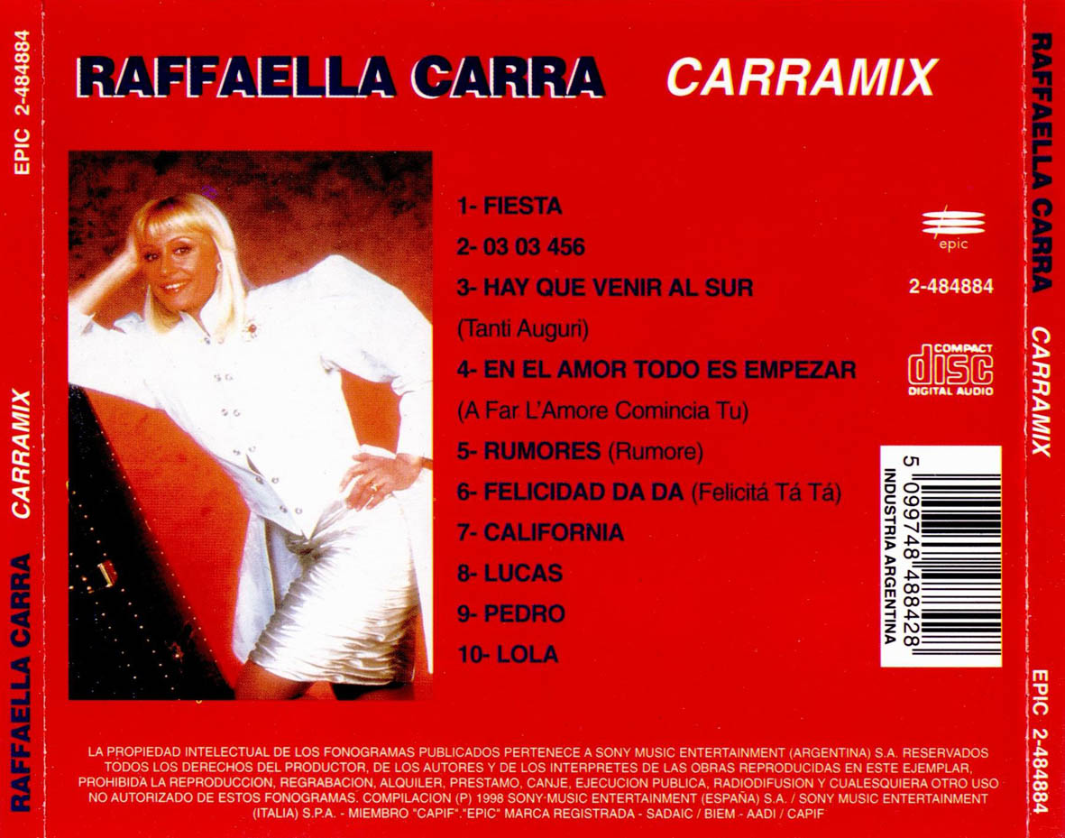 Cartula Trasera de Raffaella Carra - Carramix
