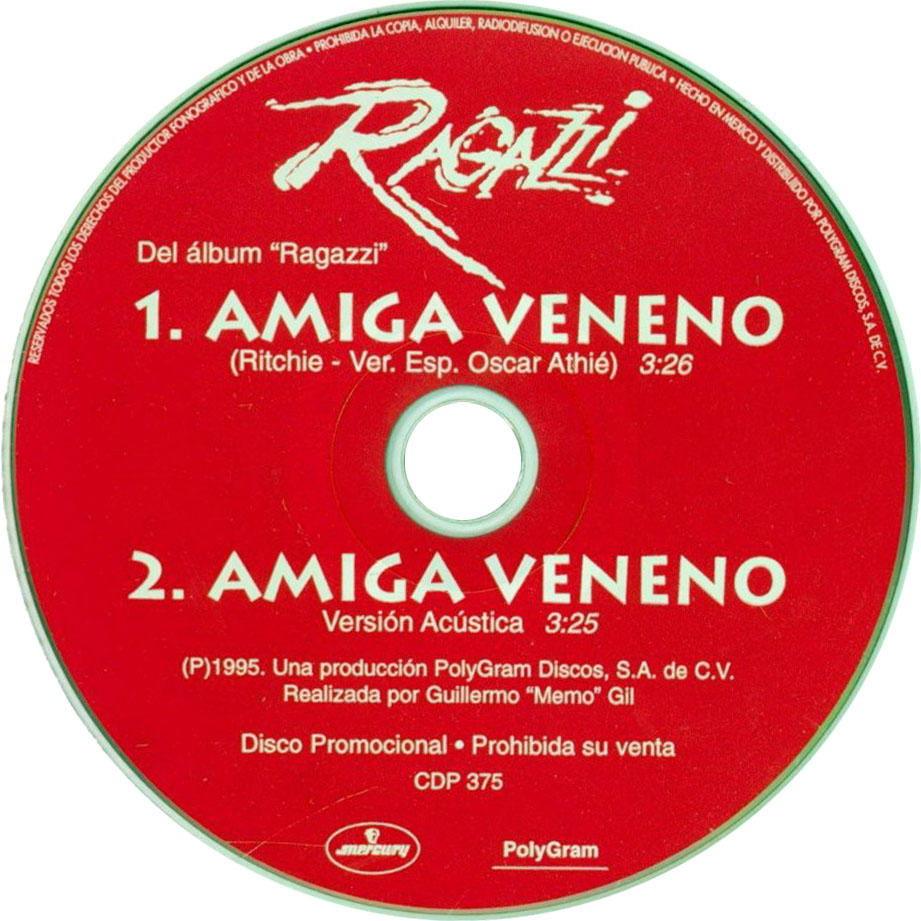 Cartula Cd de Ragazzi - Amiga Veneno (Cd Single)