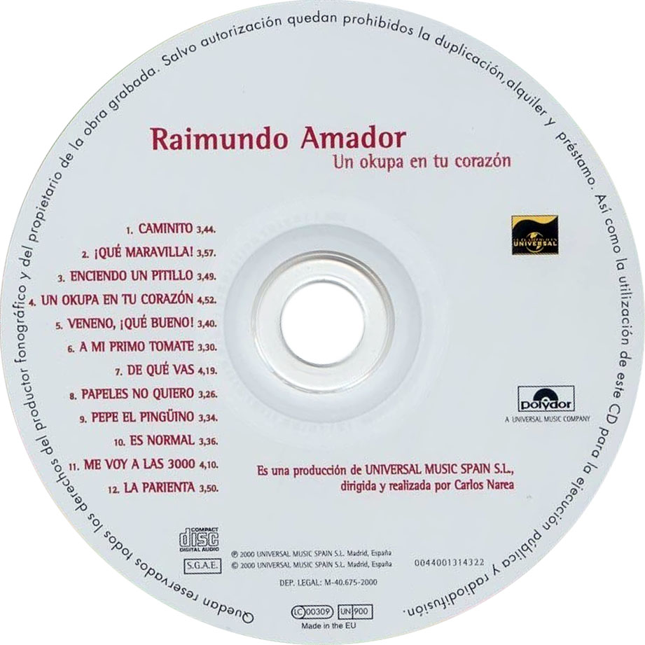 Cartula Cd de Raimundo Amador - Un Okupa En Tu Corazon