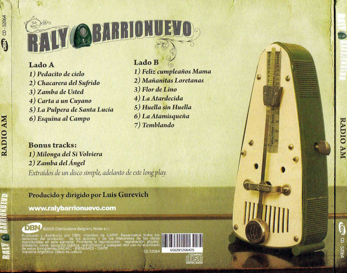 Cartula Trasera de Raly Barrionuevo - Radio Am