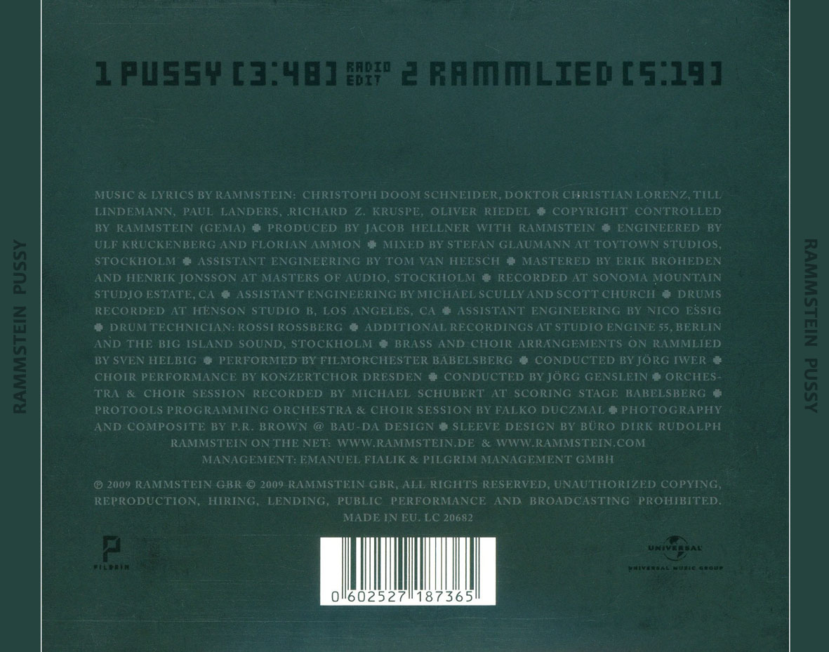 Cartula Trasera de Rammstein - Pussy (Cd Single)