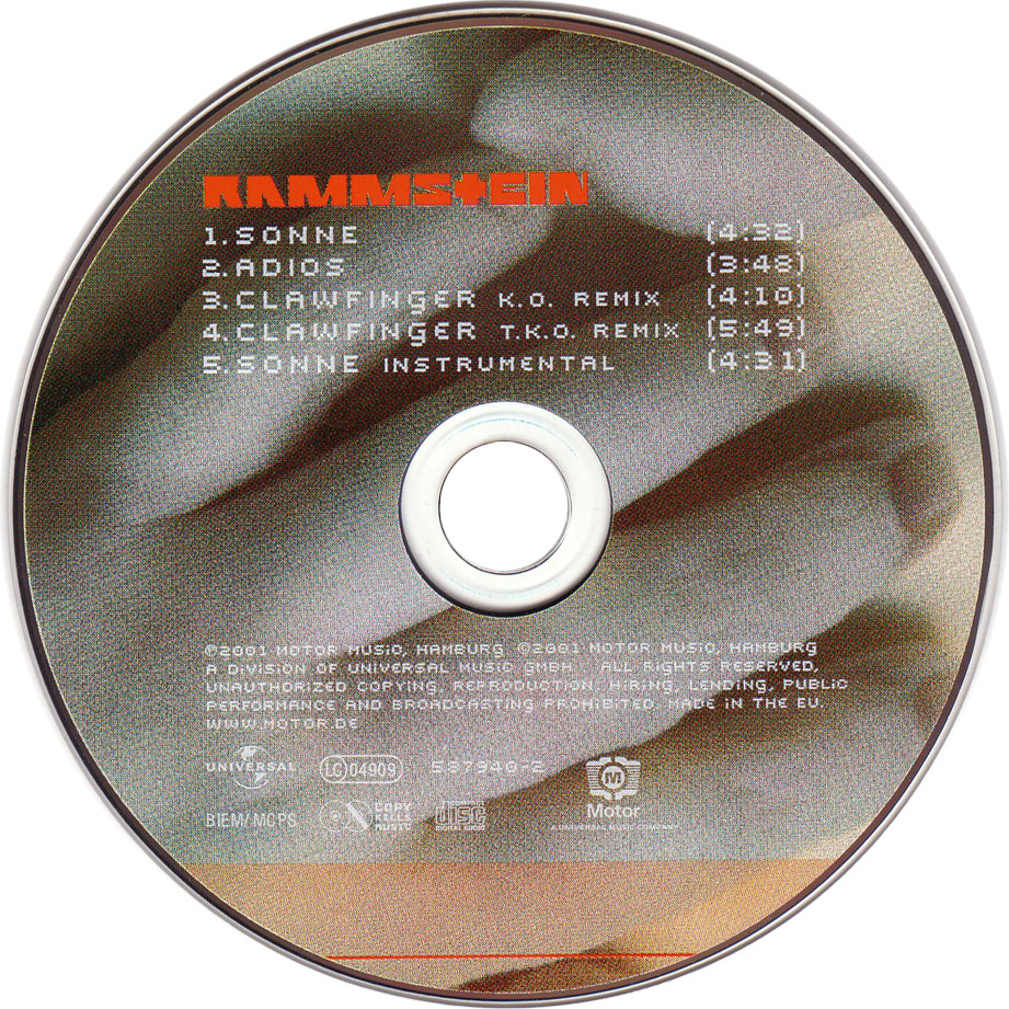 Cartula Cd de Rammstein - Sonne (Cd Single)