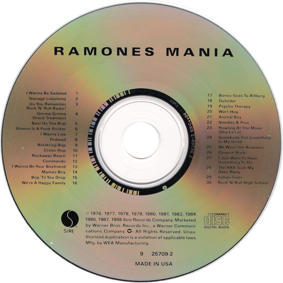 Cartula Cd de Ramones - Ramones Mania