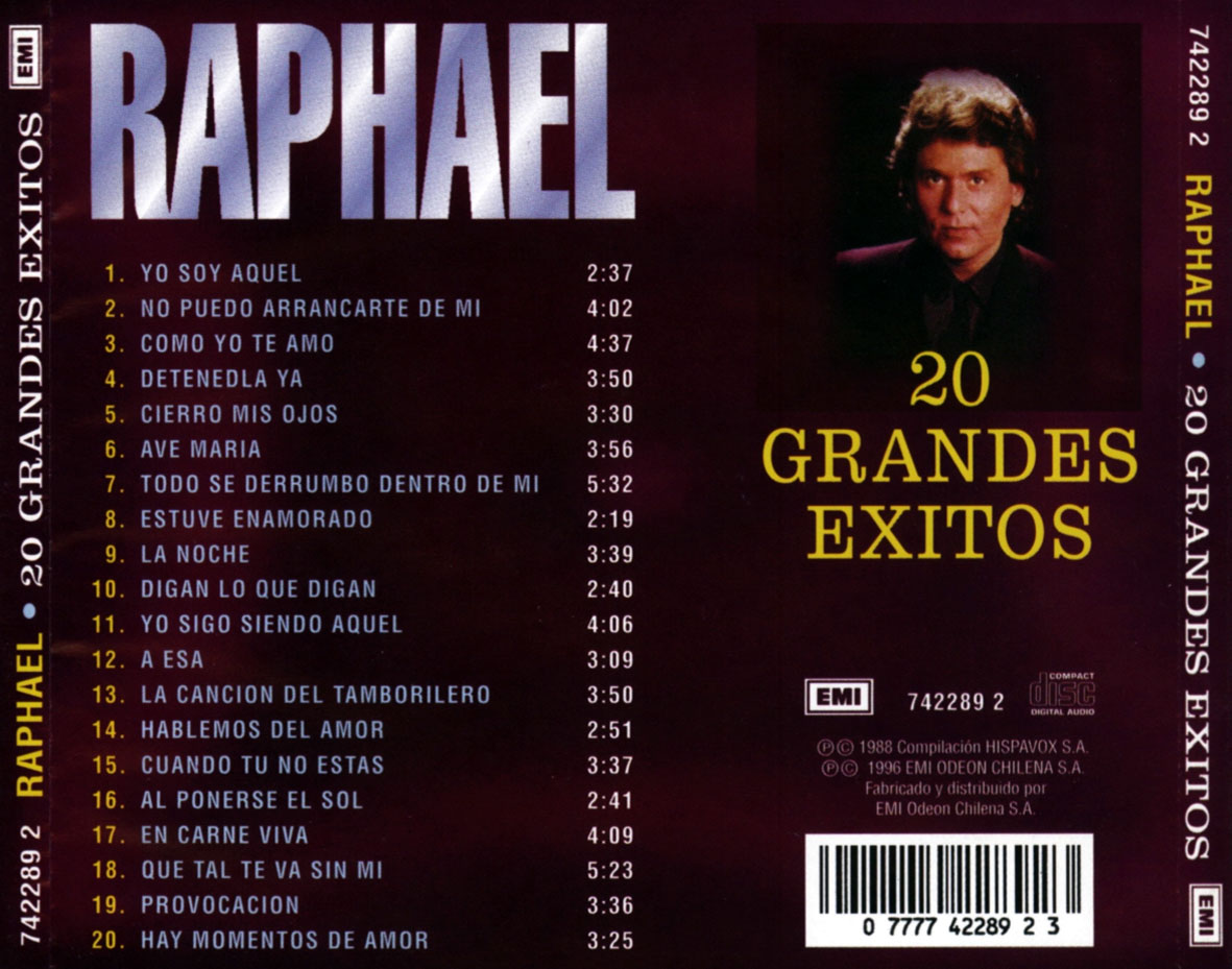 Cartula Trasera de Raphael - 20 Grandes Exitos