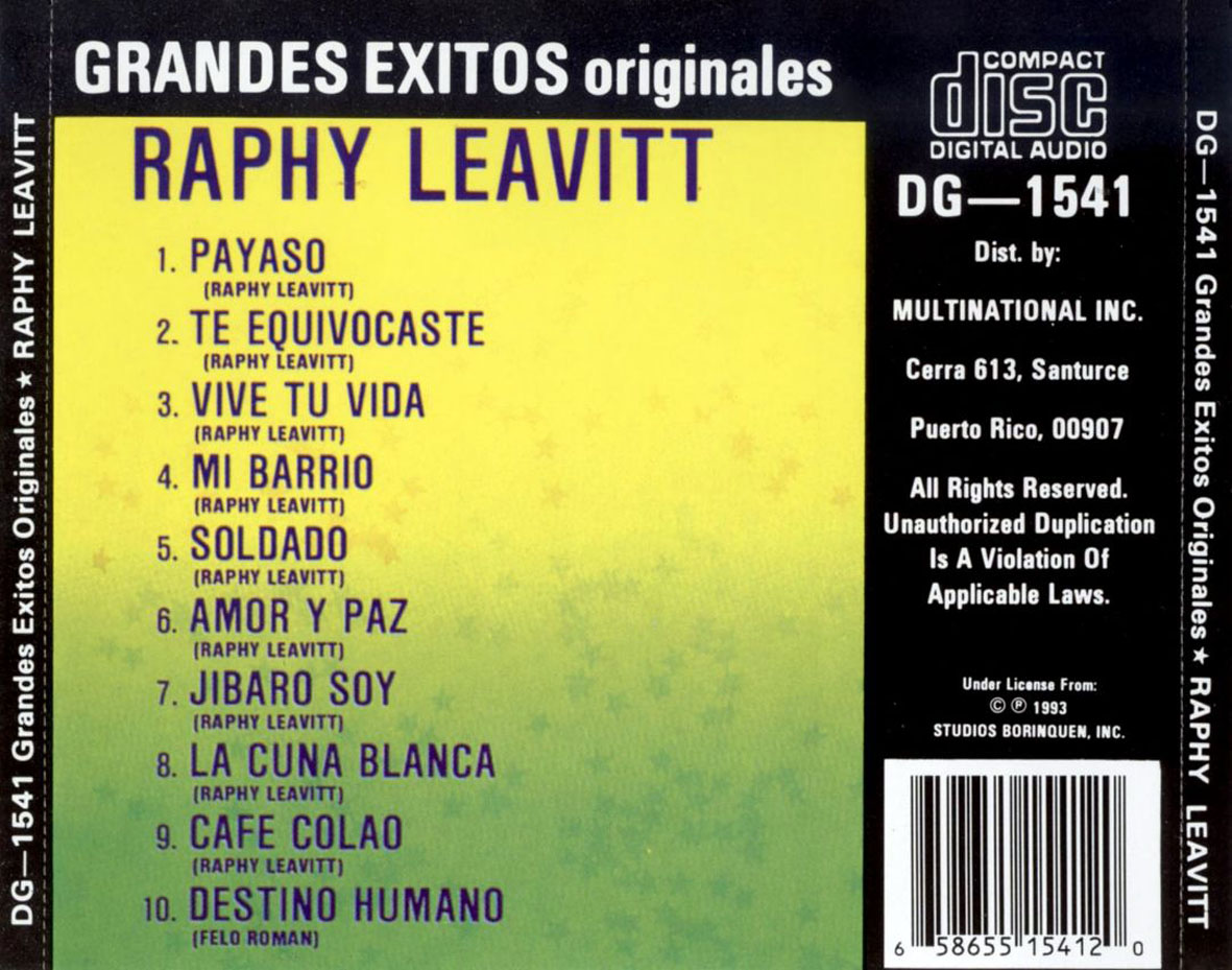 Cartula Trasera de Raphy Leavitt Y Orquesta La Selecta - Grandes Exitos Originales Volumen 1