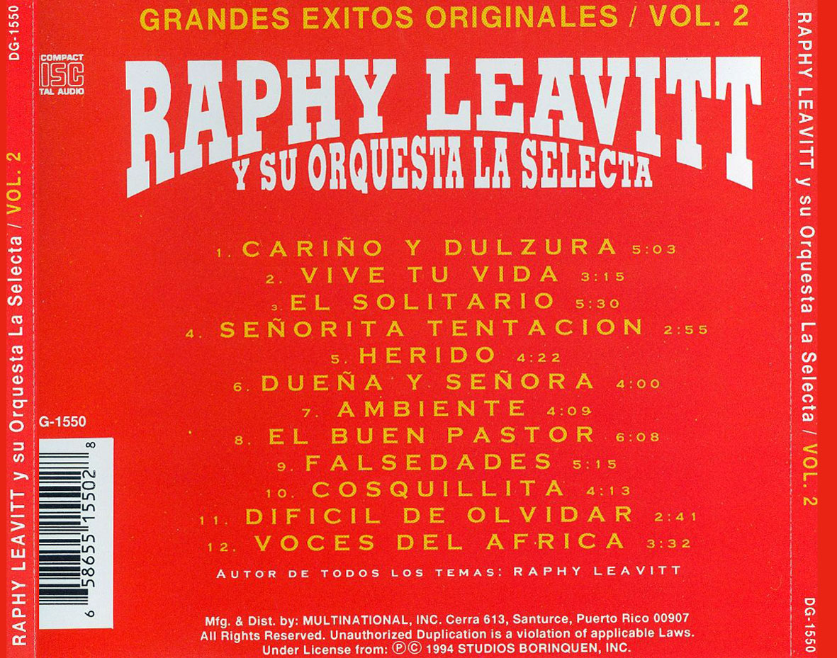 Cartula Trasera de Raphy Leavitt Y Orquesta La Selecta - Grandes Exitos Originales Volumen 2