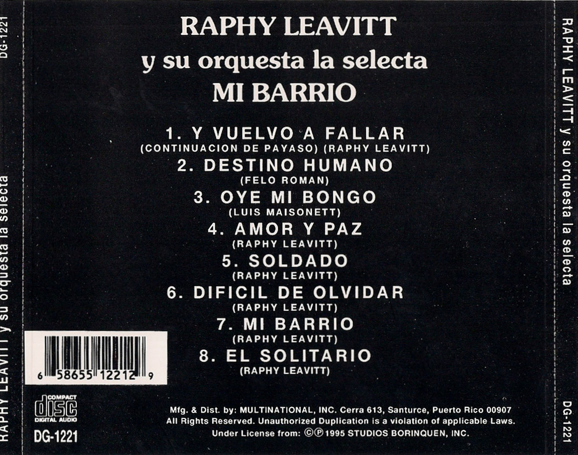 Cartula Trasera de Raphy Leavitt Y Orquesta La Selecta - Mi Barrio