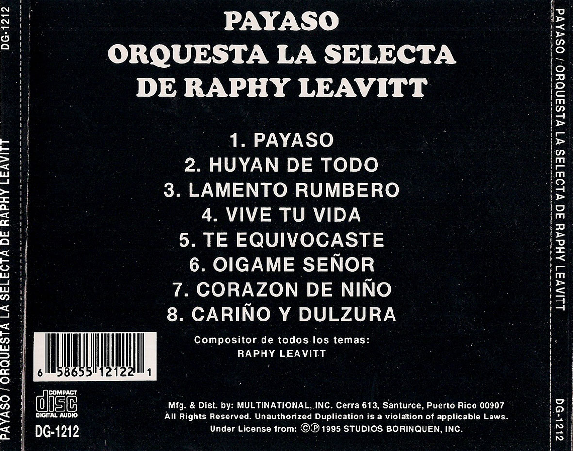 Cartula Trasera de Raphy Leavitt Y Orquesta La Selecta - Payaso