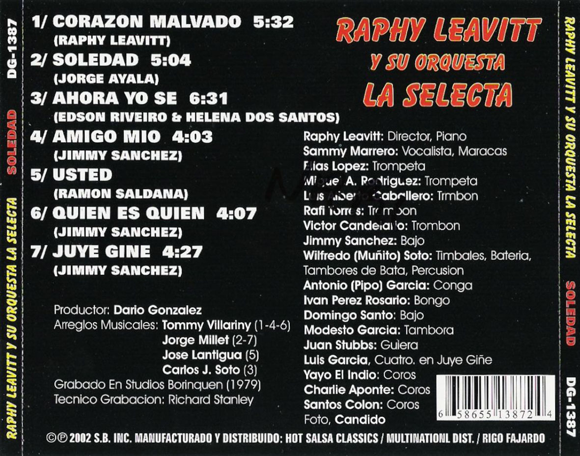 Cartula Trasera de Raphy Leavitt Y Orquesta La Selecta - Soledad