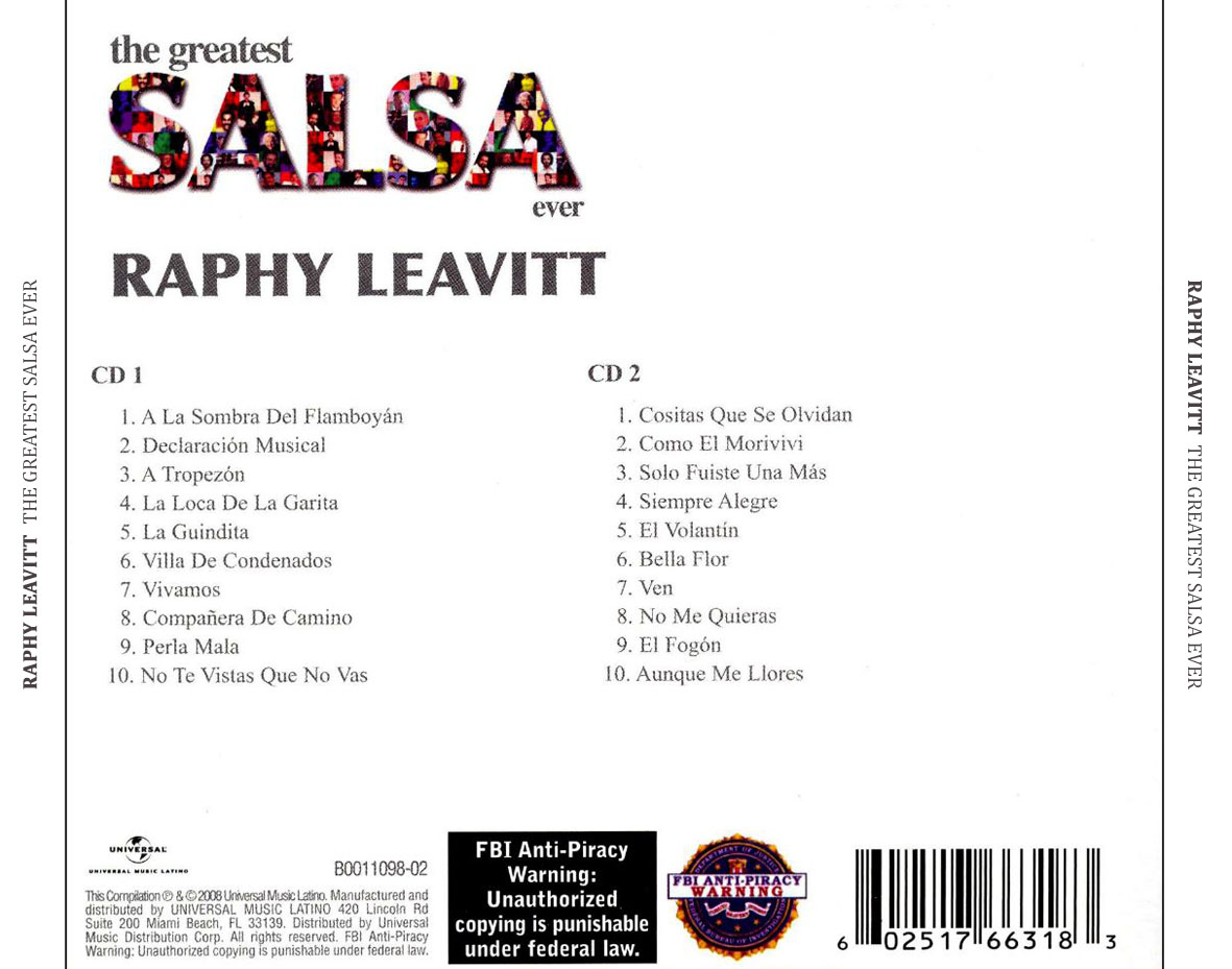 Cartula Trasera de Raphy Leavitt Y Orquesta La Selecta - The Greatest Salsa Ever