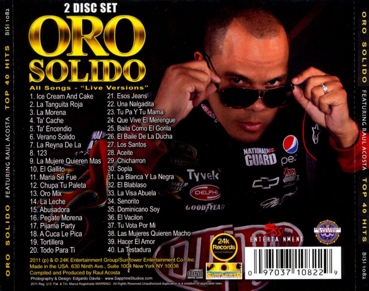 Cartula Trasera de Raul Acosta Y Oro Solido - Top 40 Hits