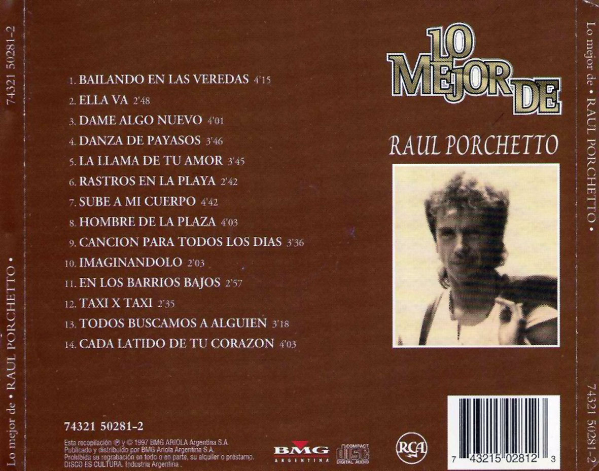 Cartula Trasera de Raul Porchetto - Lo Mejor De Raul Porchetto