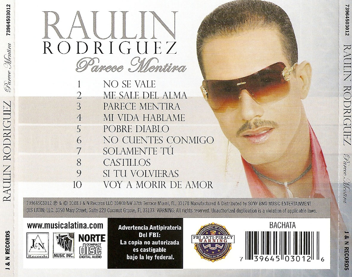 Cartula Trasera de Raulin Rodriguez - Parece Mentira