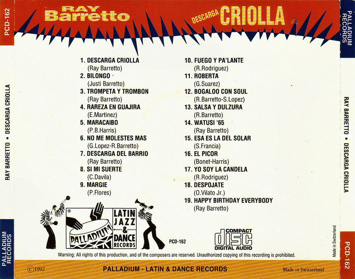Cartula Trasera de Ray Barretto - Descarga Criolla