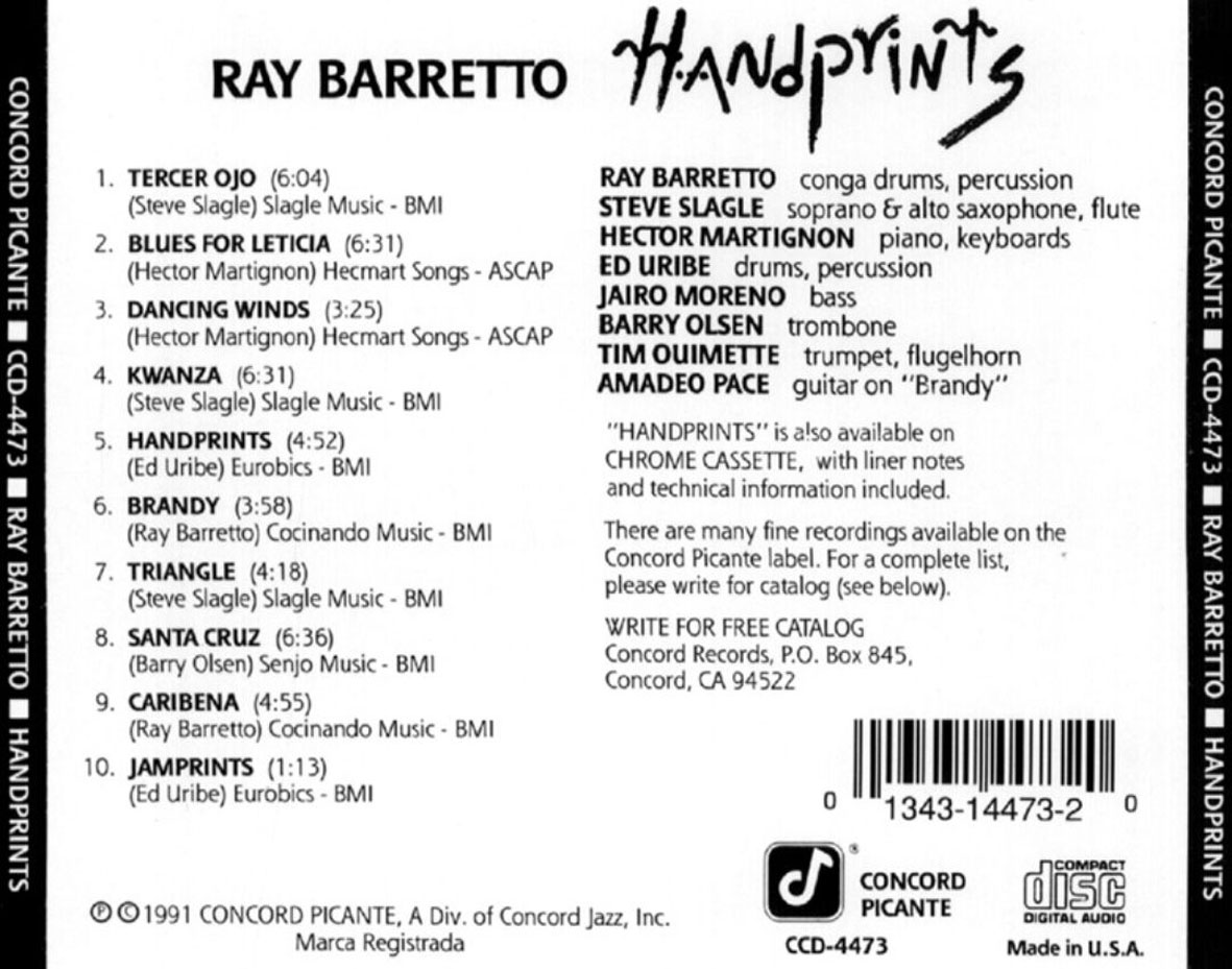 Cartula Trasera de Ray Barretto - Handprints