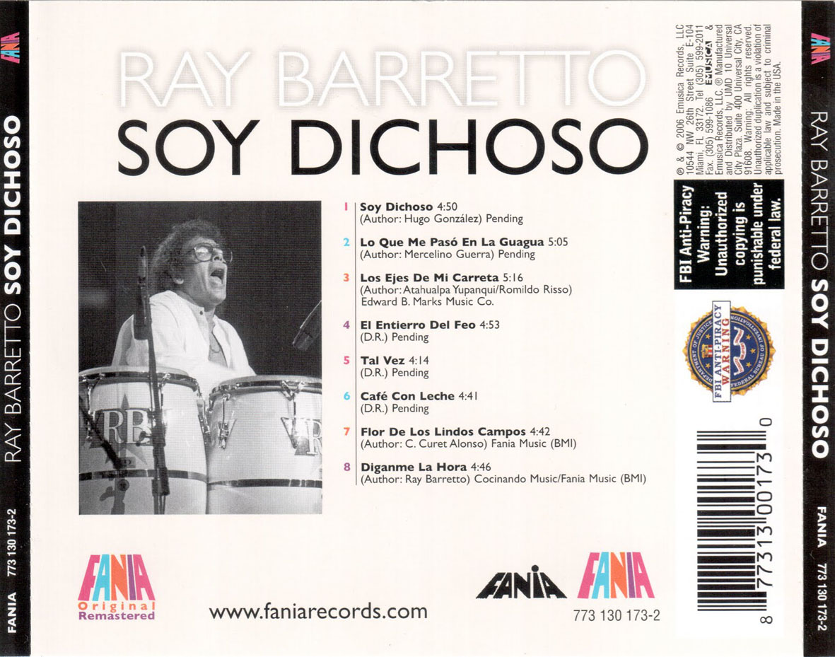 Cartula Trasera de Ray Barretto - Soy Dichoso