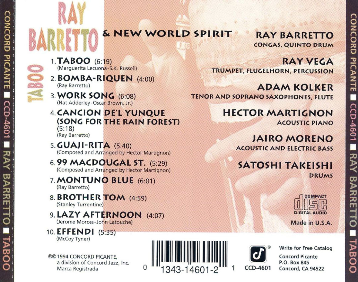 Cartula Trasera de Ray Barretto - Taboo