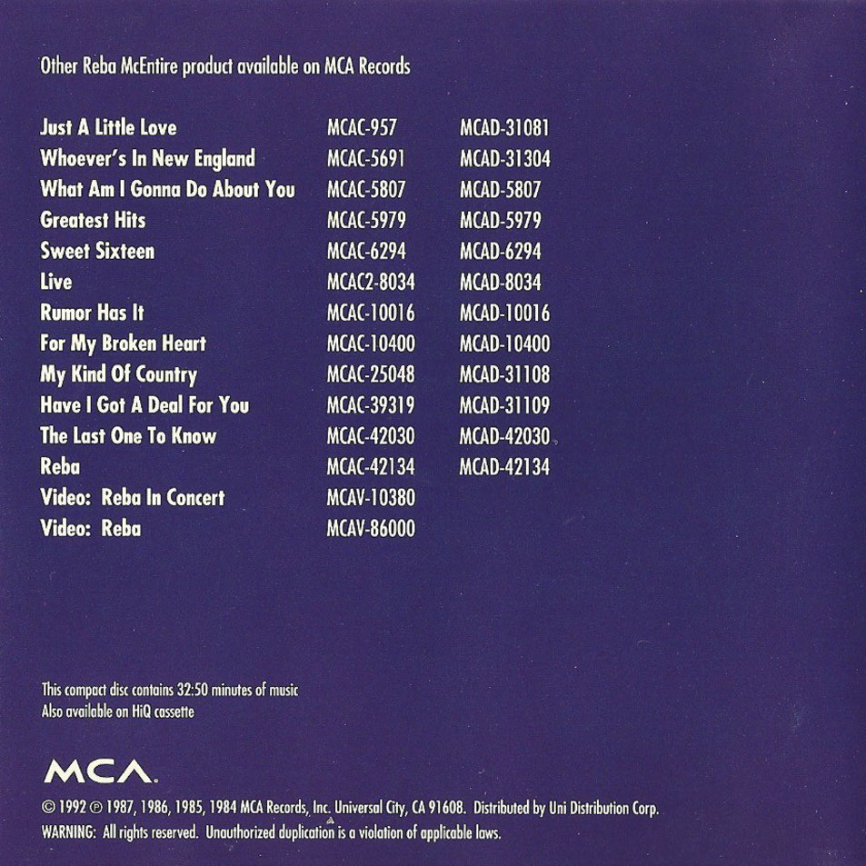Cartula Interior Frontal de Reba Mcentire - Greatest Hits
