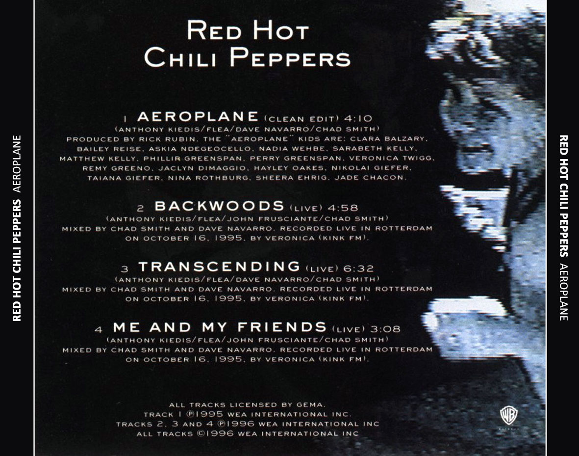 Cartula Trasera de Red Hot Chili Peppers - Aeroplane (Cd Single)