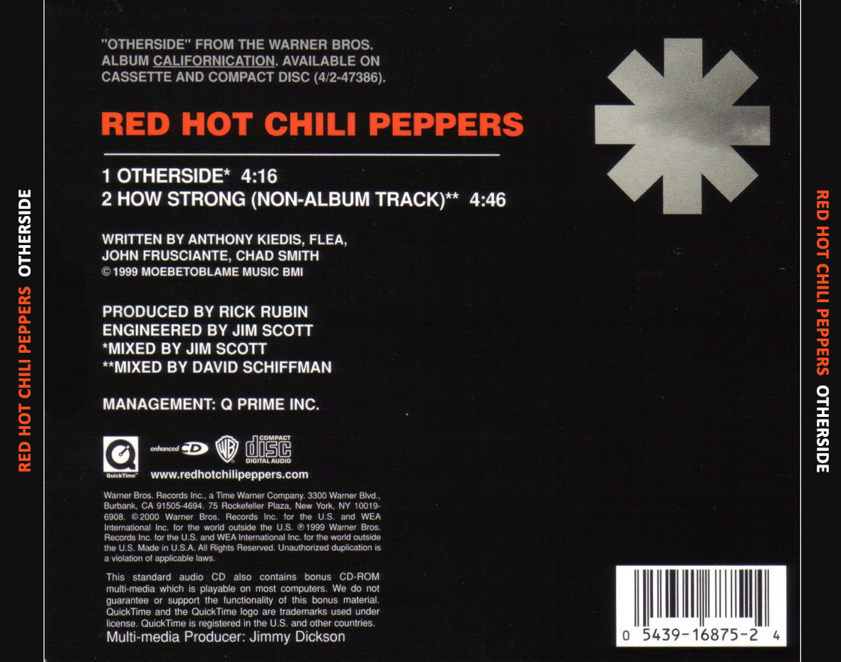 Carátula Trasera de Red Hot Chili Peppers - Otherside (Cd Single) - Portada