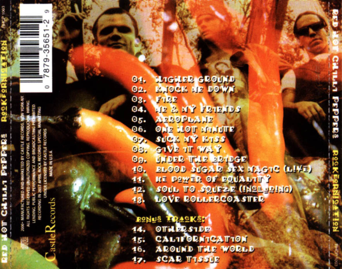 Cartula Trasera de Red Hot Chili Peppers - Rockfornication