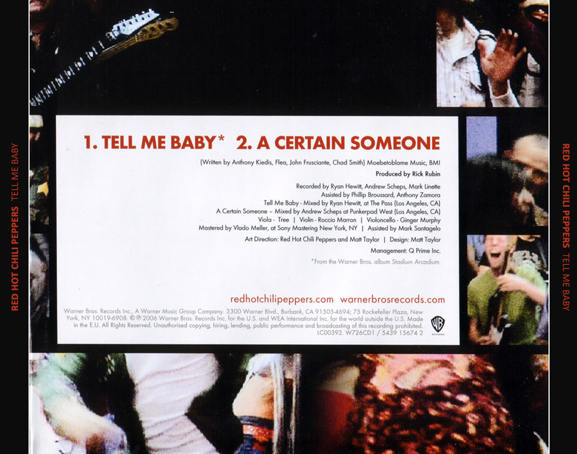 Cartula Trasera de Red Hot Chili Peppers - Tell Me Baby (Cd Single)