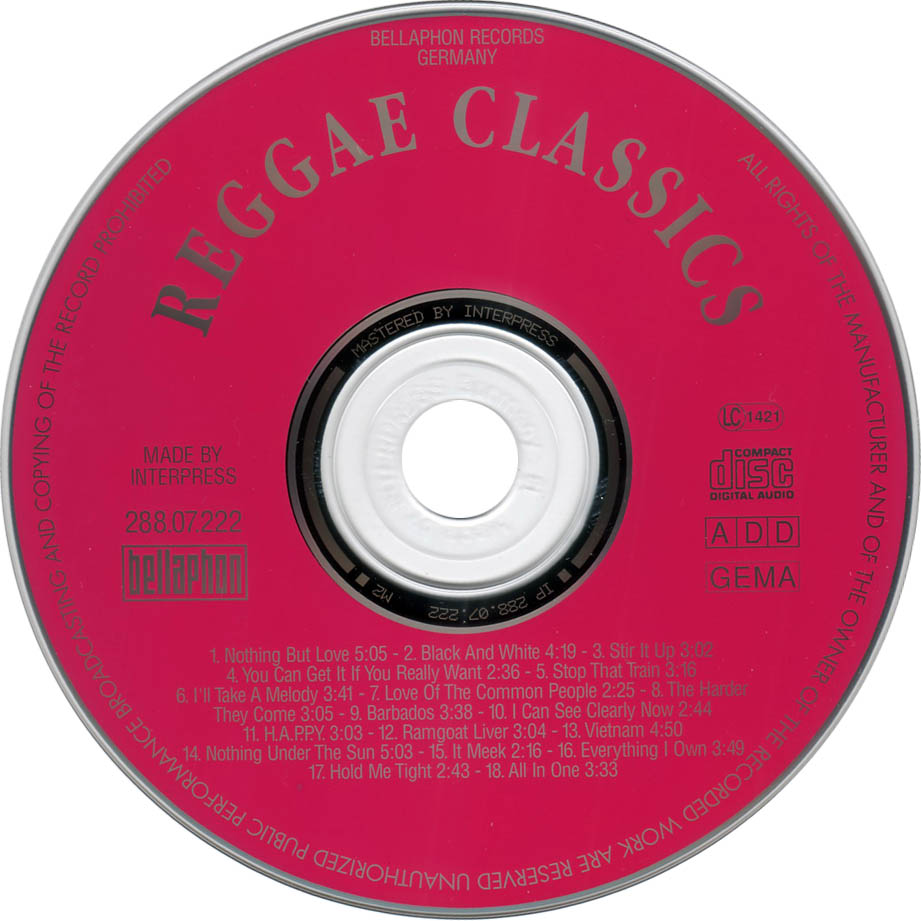 Cartula Cd de Reggae Classics