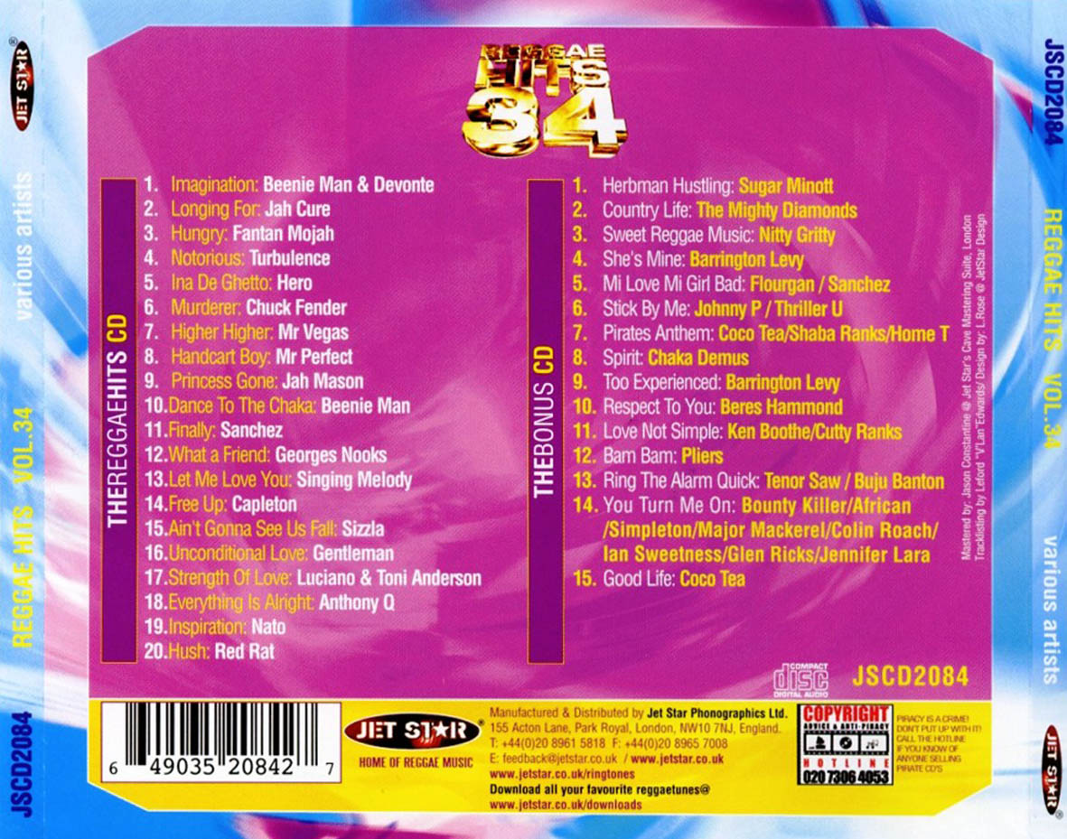 Cartula Trasera de Reggae Hits Volume 34