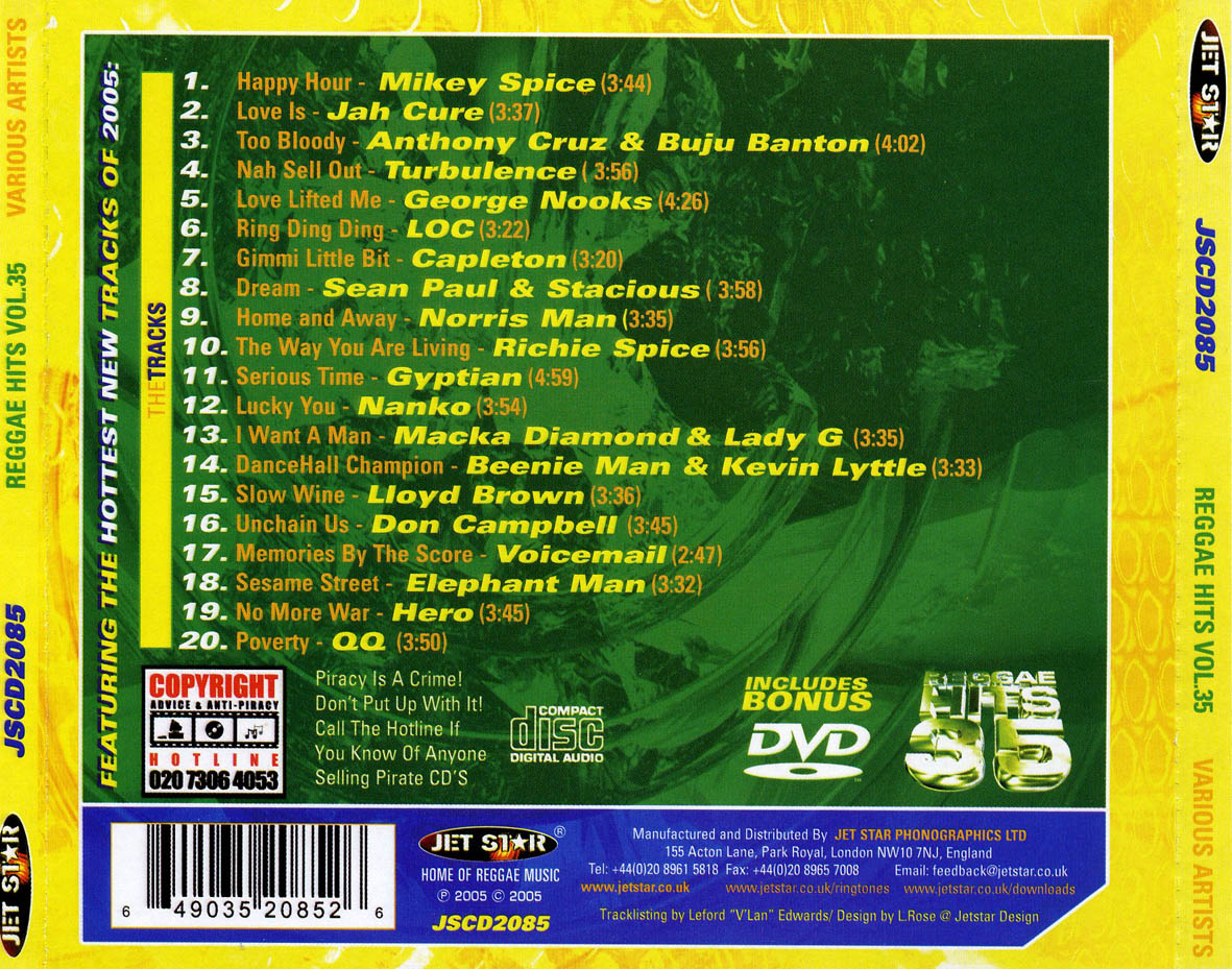 Cartula Trasera de Reggae Hits Volume 35