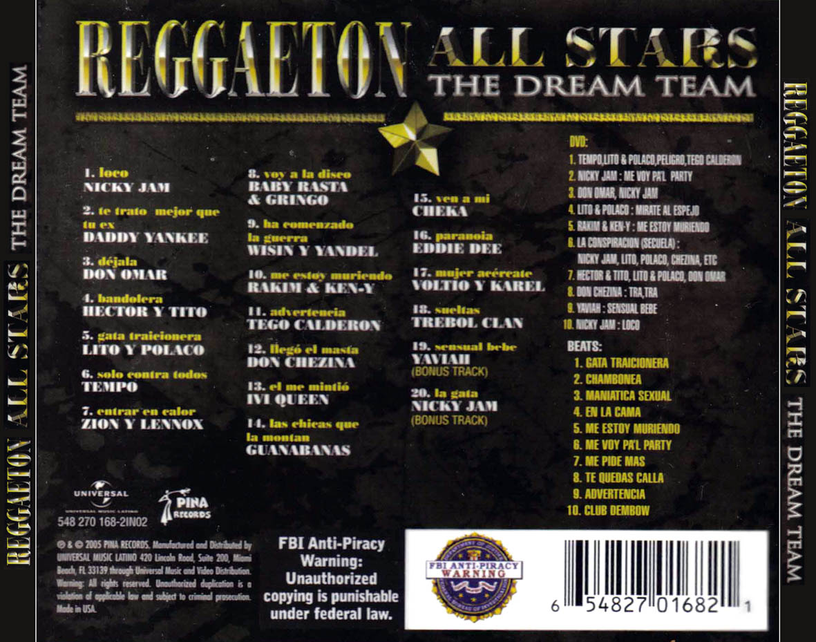 Cartula Trasera de Reggaeton All Stars (The Dream Team)