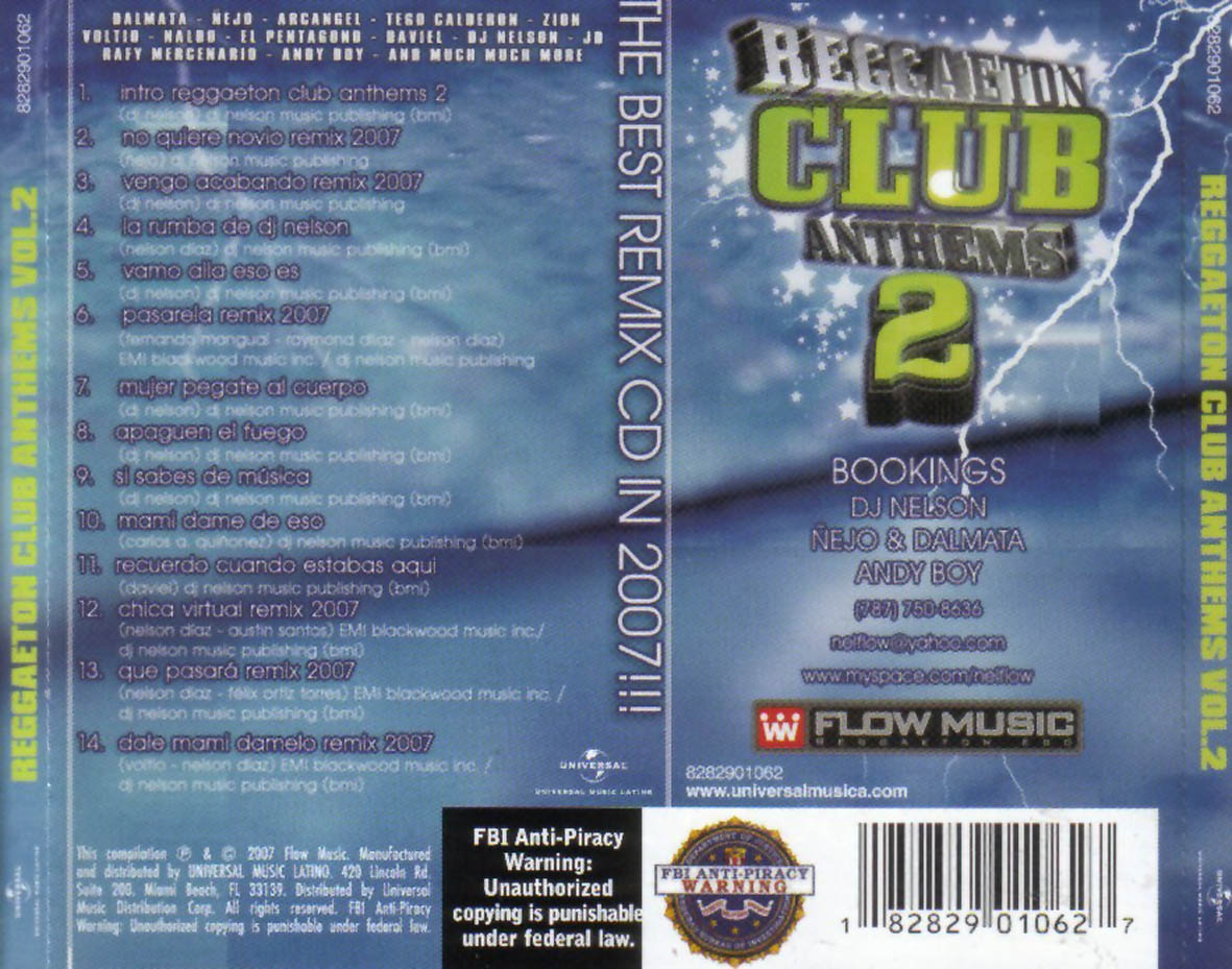 Cartula Trasera de Reggaeton Club Anthems Volumen 2