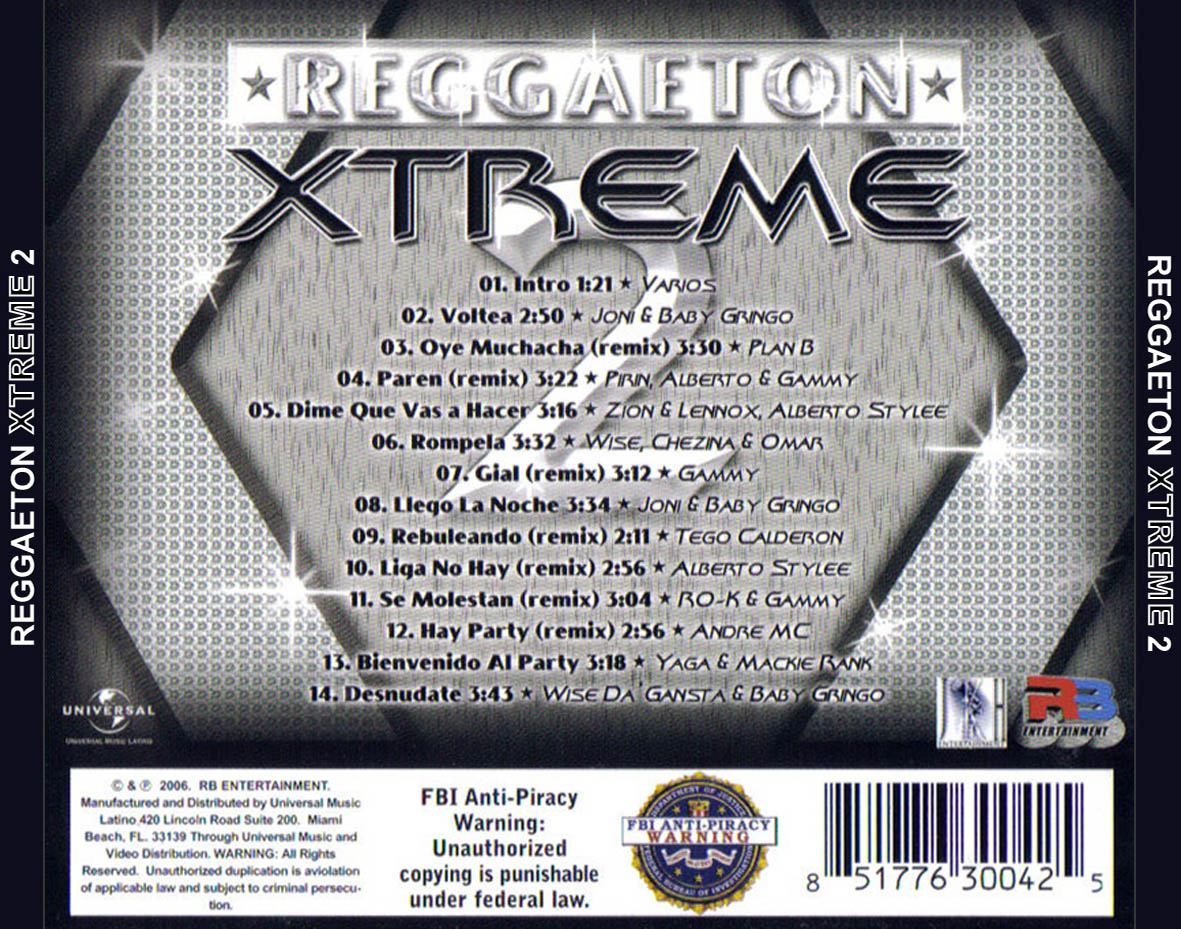 Cartula Trasera de Reggaeton Xtreme 2