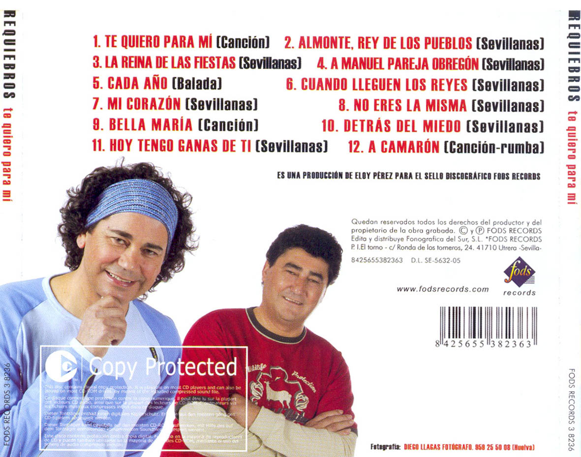Car�tula Trasera de Requiebros - Te Quiero Para Mi