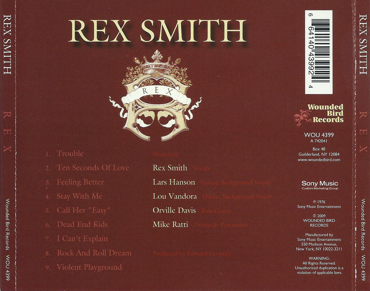 Cartula Trasera de Rex Smith - Rex