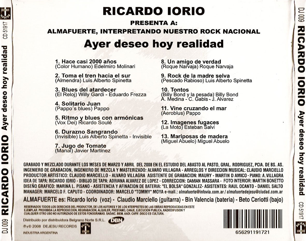 Cartula Trasera de Ricardo Iorio - Ayer Deseo Hoy Realidad