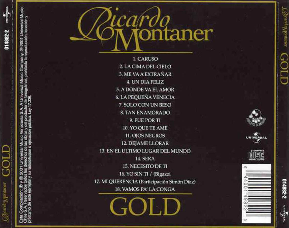 Cartula Trasera de Ricardo Montaner - Gold