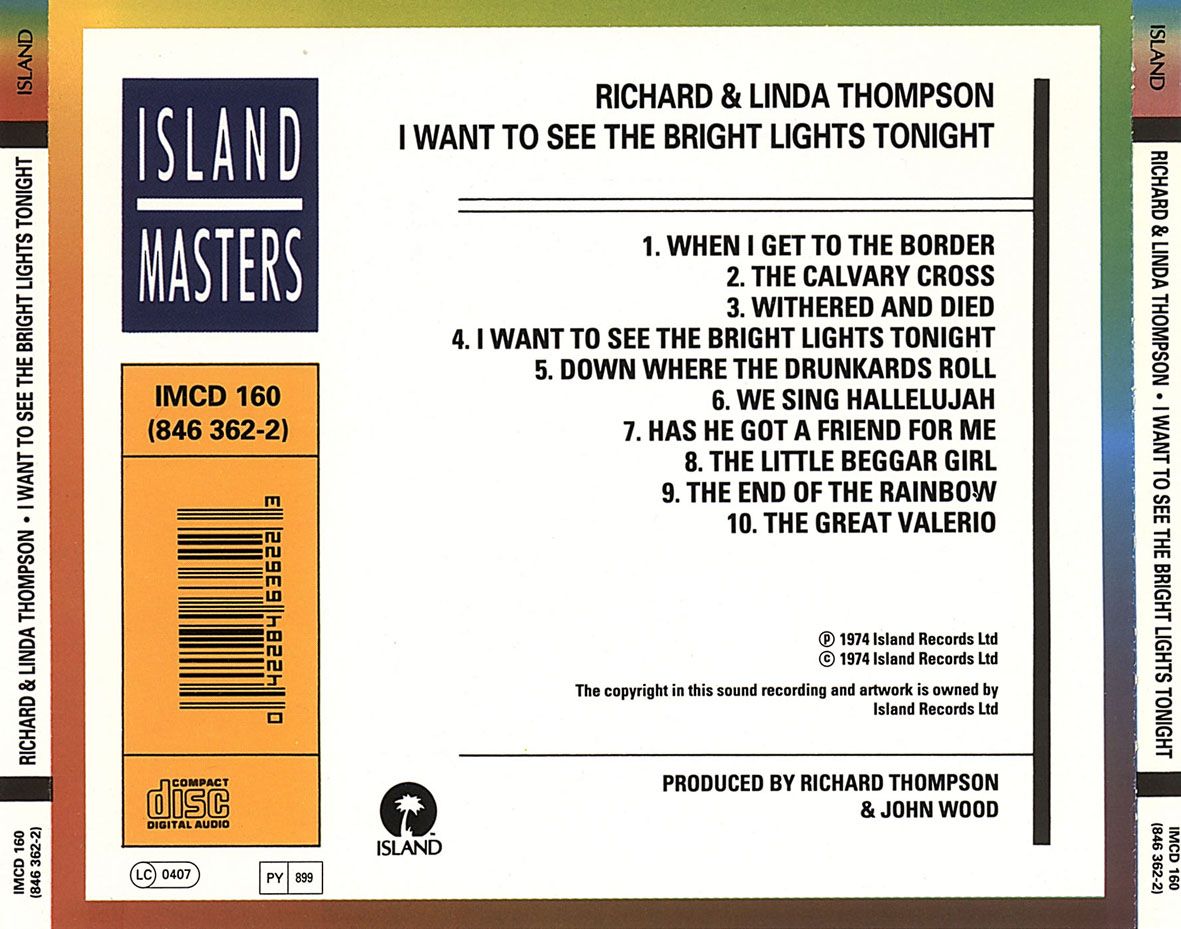 Cartula Trasera de Richard & Linda Thompson - I Want To See The Bright Lights Tonight
