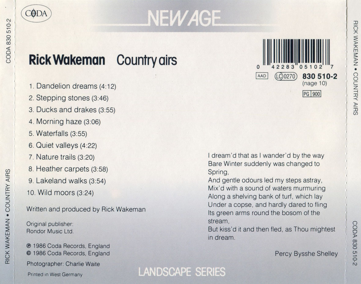 Cartula Trasera de Rick Wakeman - Country Airs