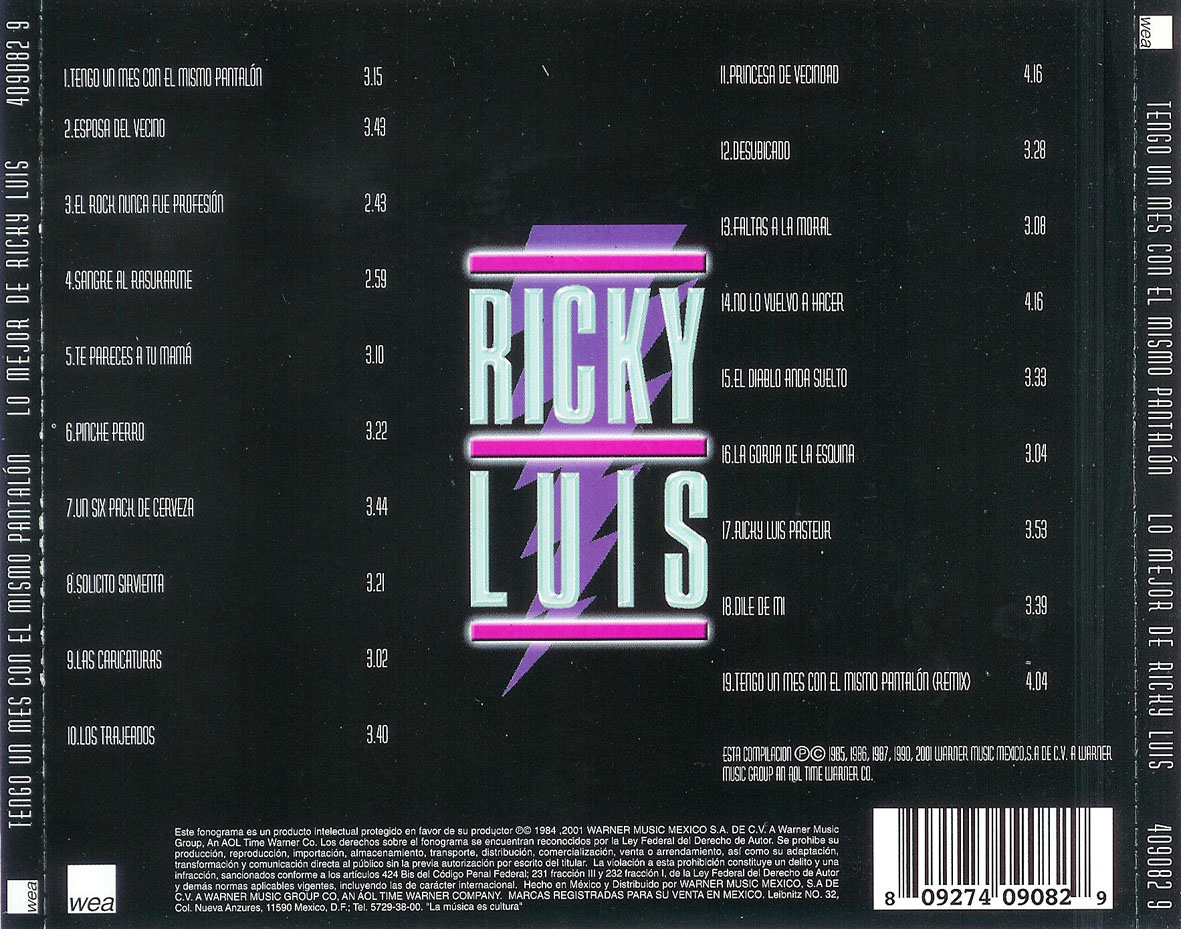 Cartula Trasera de Ricky Luis - Lo Mejor De Ricky Luis