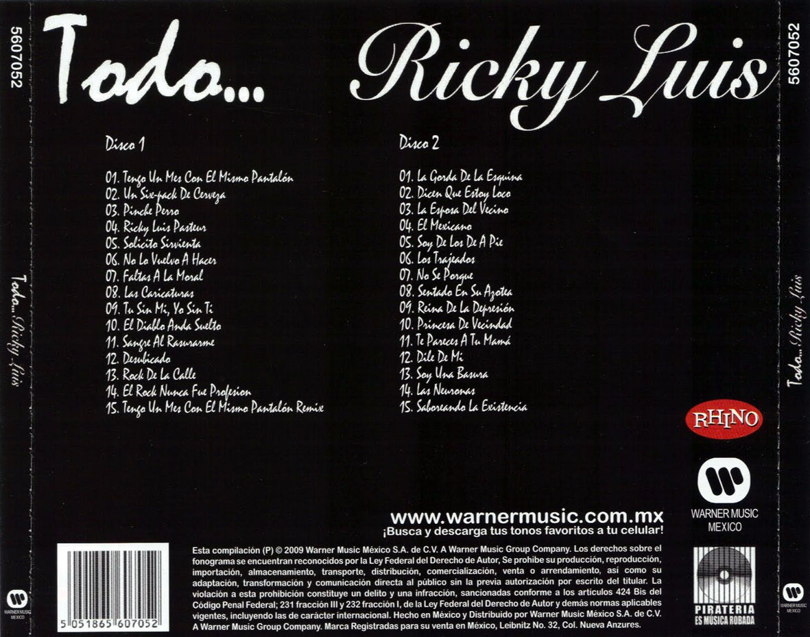 Cartula Trasera de Ricky Luis - Todo... Ricky Luis