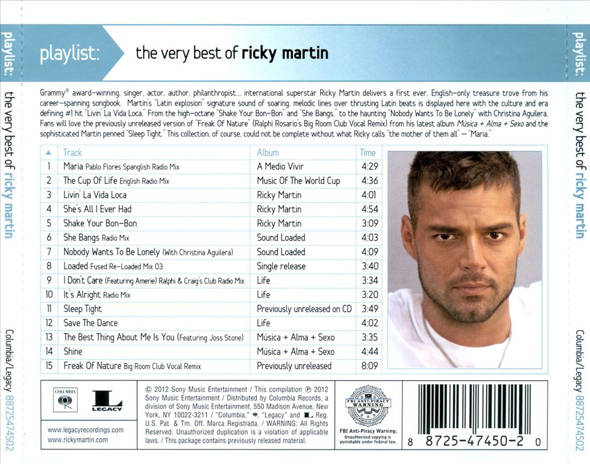 Cartula Trasera de Ricky Martin - Playlist: The Very Best Of Ricky Martin