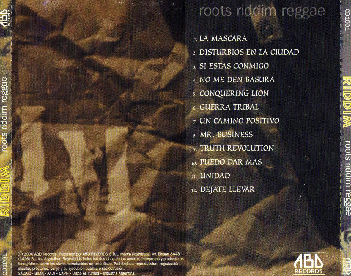 Cartula Trasera de Riddim - Roots Riddim Reggae