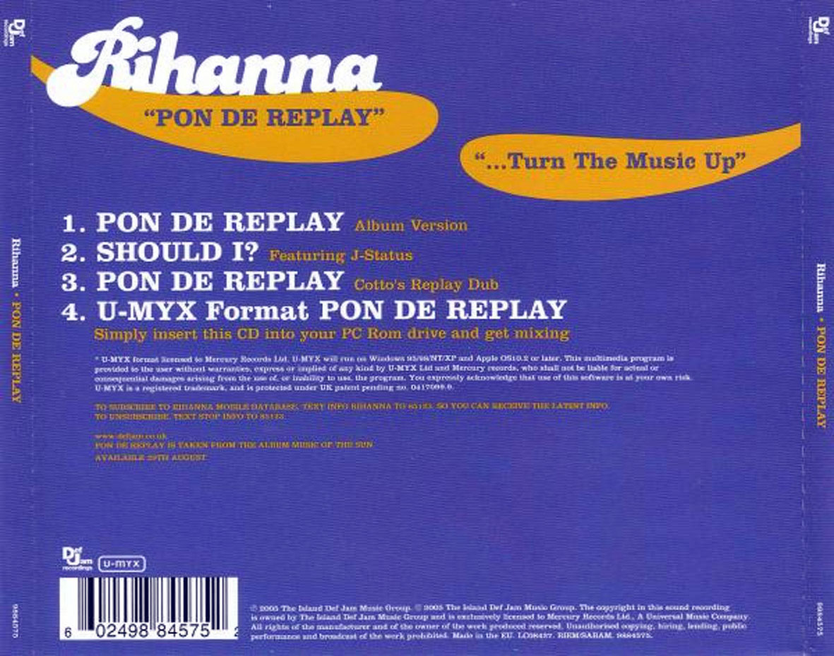 Cartula Trasera de Rihanna - Pon De Replay (Cd Single) (Reino Unido)