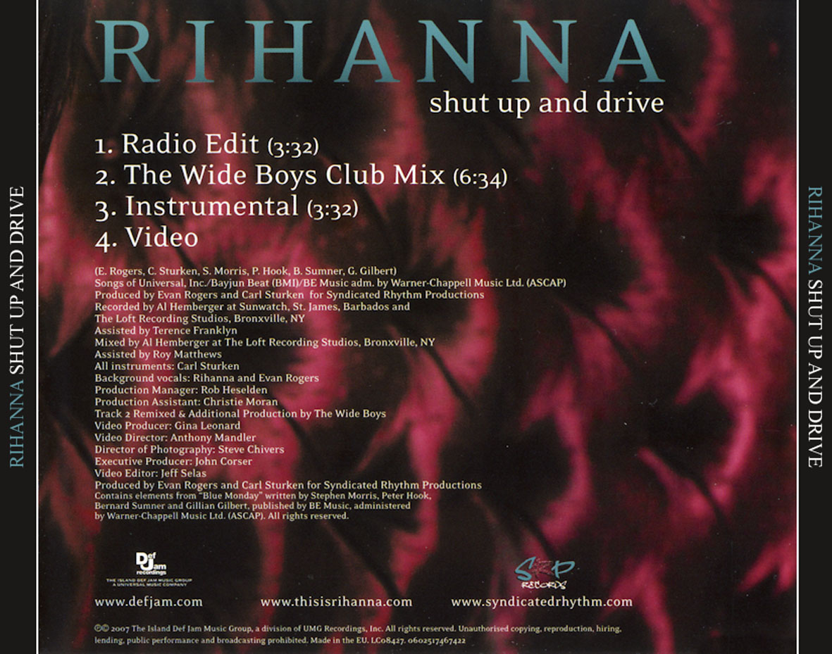 Cartula Trasera de Rihanna - Shut Up And Drive (Cd Single)