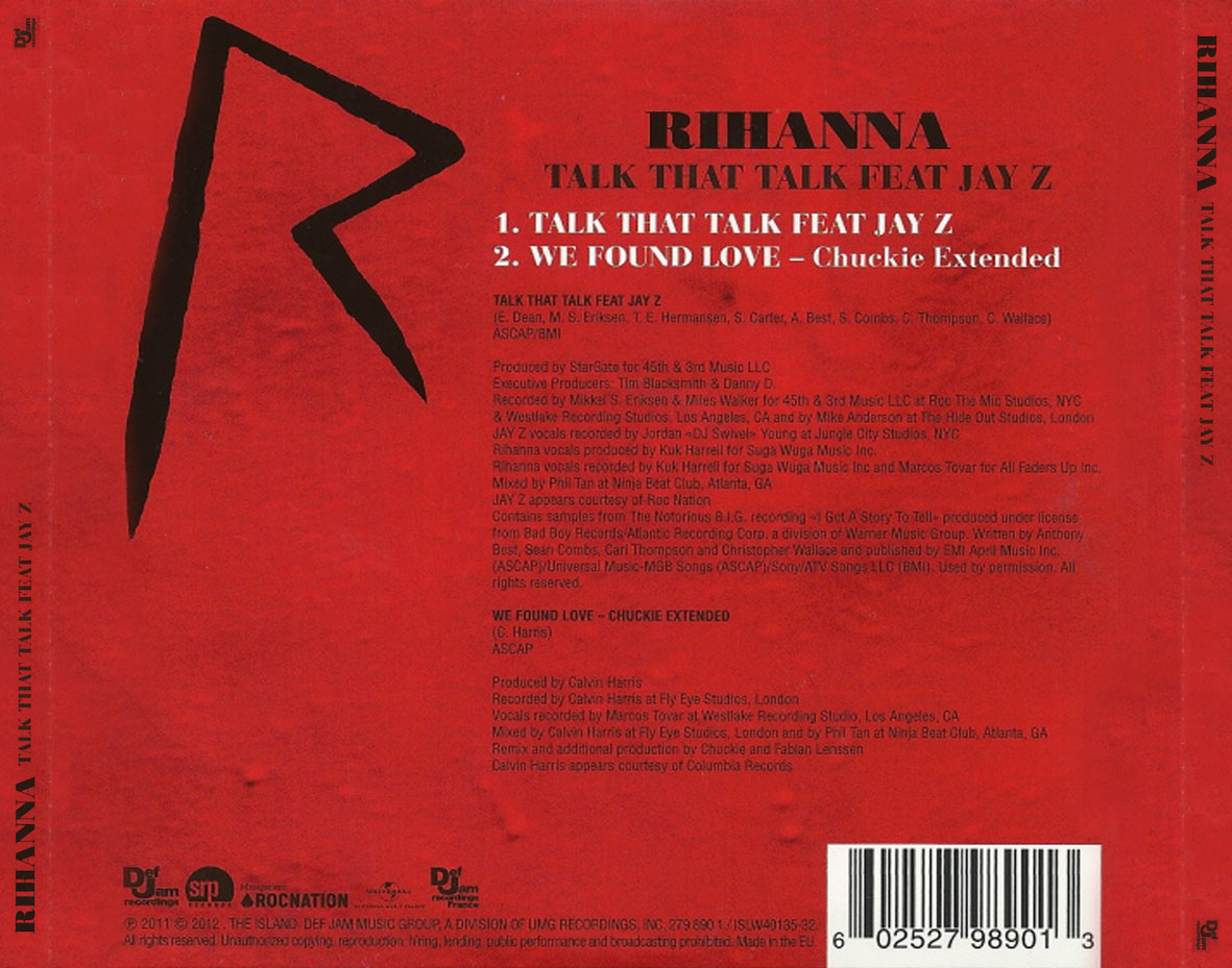 Cartula Trasera de Rihanna - Talk That Talk (Featuring Jay-Z) (Cd Single)